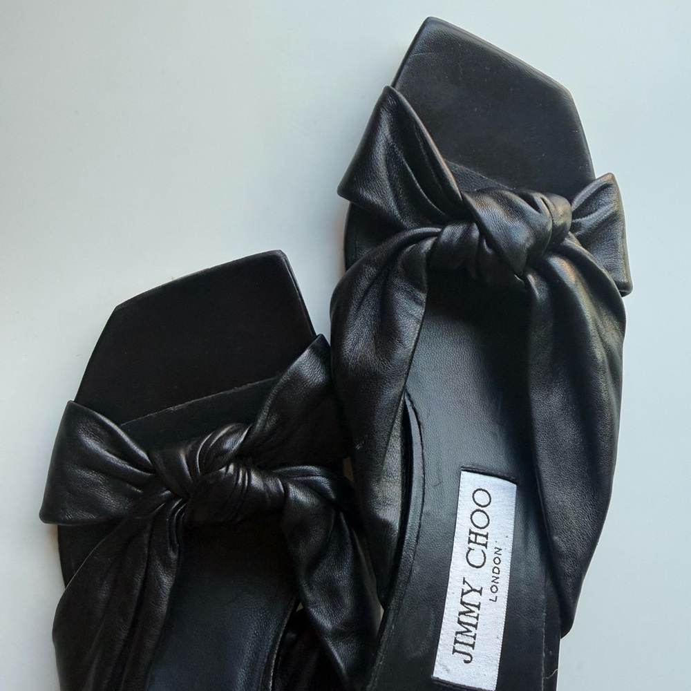 Jimmy Choo Black Leather Mules with Bow - Picture 3 of 4